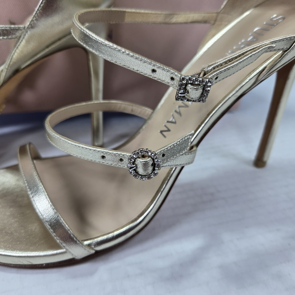 Stuart Weitzman Nudist Geo Crystal Geo Buckle 100mm Metallic Heels Size 10 1/2 - Picture 9 of 14